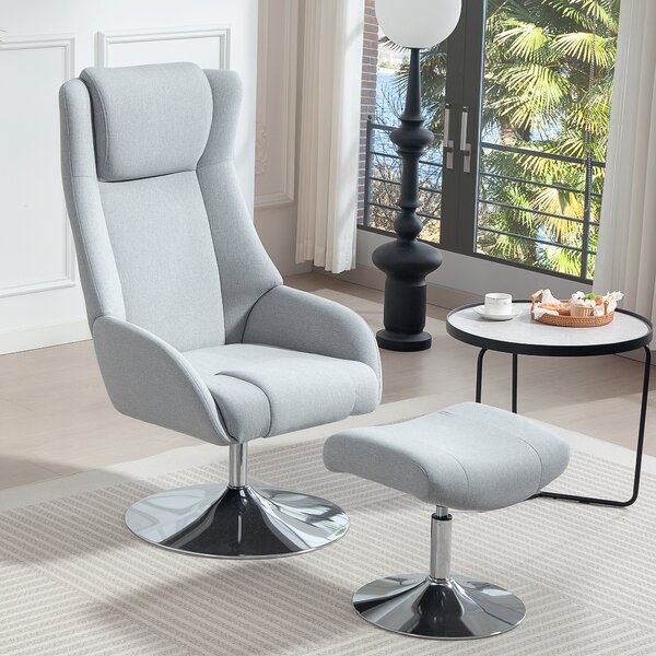 HOMCOM Poltrona Imbottita Girevole con Poggiapiedi, Reclinabile, 84x68x118 cm, Grigio | Aosom Italy