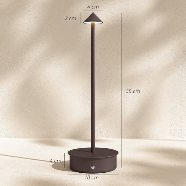 HOMCOM Lampada da Tavolo Touch Ricaricabile con USB, Regolabile 3000K/4500K/6500K, Autonomia 4-8 Ore, Caffè | Aosom Italy