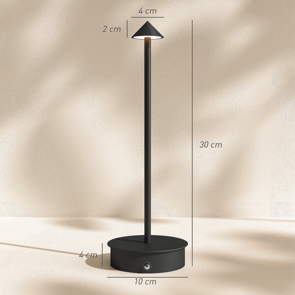 HOMCOM Lampada da Tavolo Touch Ricaricabile con USB, Regolabile 3000K/4500K/6500K, Autonomia 4-8 Ore, Nero | Aosom Italy
