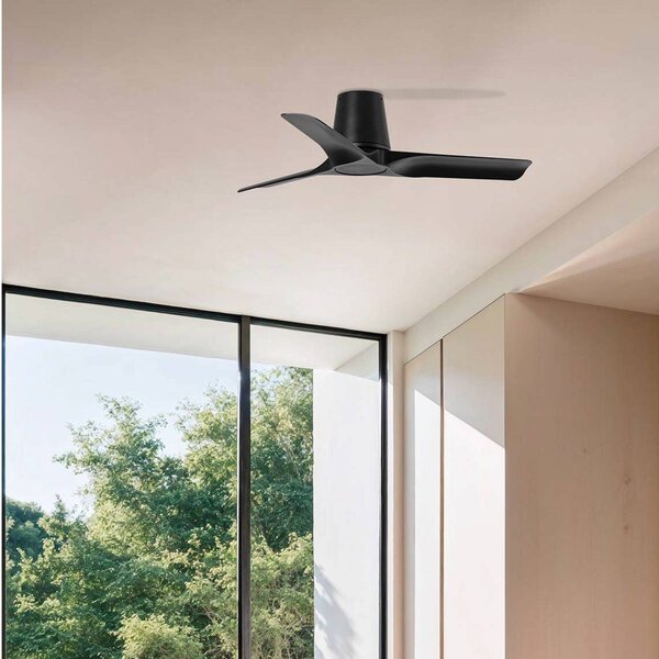 FARO BARCELONA Ventilatore da soffitto Hey S, nero, motore DC, silenzioso, Ø 90 cm S, Nero, Soggiorno / Sala da pranzo, Plastica, Moderno