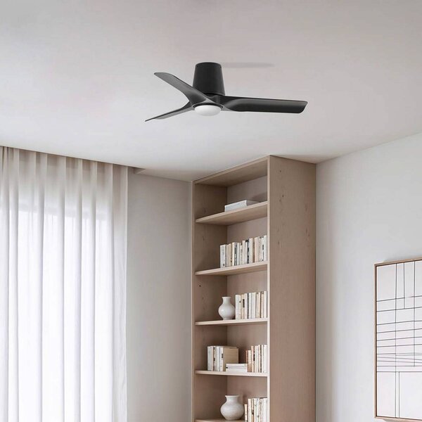 FARO BARCELONA Ventilatore da soffitto LED Hey, nero, DC, silenzioso, Ø 90 cm, CCT dimmerabile, Nero, Soggiorno / Sala da pranzo, Plastica, Moderno