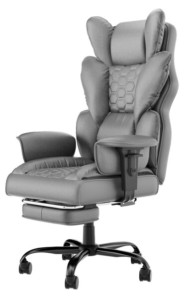 QEENTOE, sedia ergonomica da ufficio, colore grigio, schienale alto, poggiapiedi, sedia girevole in ecopelle con rotelle e braccioli imbottiti, comoda sedia girevole per casa e ufficio