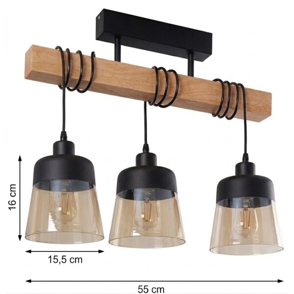 Brilagi - Plafoniera WOOD GLASS 3xE27/60W/230V pino/nero/marrone fumé