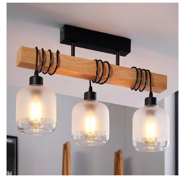 Brilagi - Plafoniera da soffitto WOOD GLASS 3xE27/60W/230V pino/nero/bianco