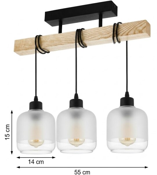 Brilagi - Plafoniera da soffitto WOOD GLASS 3xE27/60W/230V pino/nero/bianco