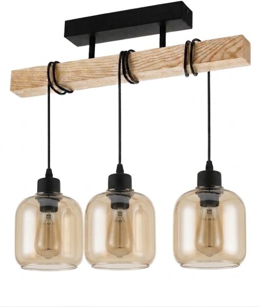 Brilagi - Plafoniera da soffitto Legno e vetro 3xE27/60W/230V pino/nero/marrone fumé