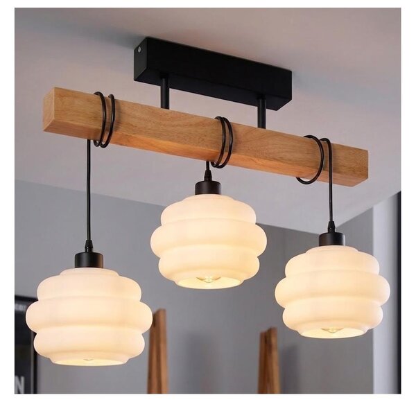 Brilagi - Lampadario a plafone WOOD GLASS 3xE27/60W/230V pino/nero/bianco