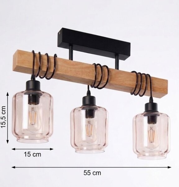 Brilagi - Lampadario da soffitto a montaggio superficiale WOOD GLASS 3xE27/60W/230V pino/nero/beige fumé