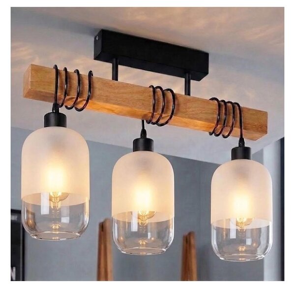Brilagi - Plafoniera WOOD GLASS 3xE27/60W/230V pino/nero/bianco