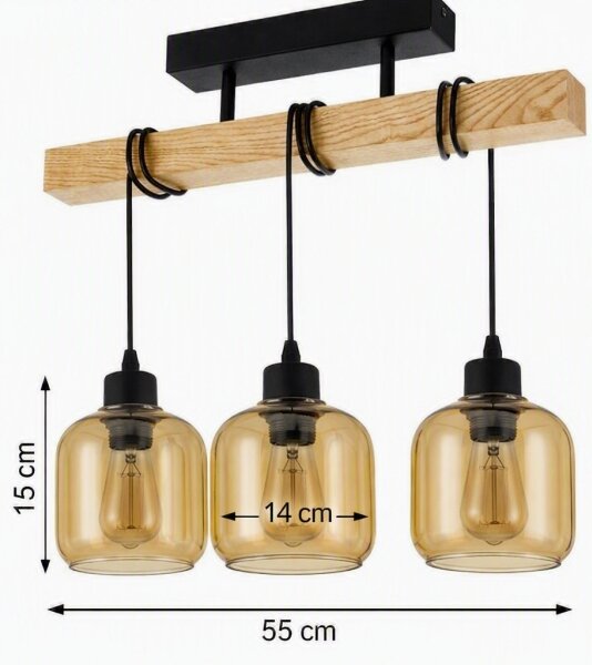 Brilagi - Plafoniera da soffitto Legno e vetro 3xE27/60W/230V pino/nero/marrone fumé