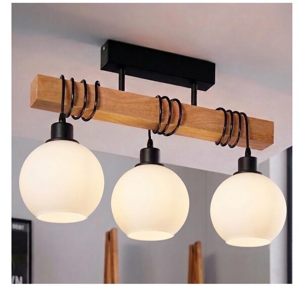 Brilagi - Lampadario da soffitto WOOD GLASS 3xE27/60W/230V pino/nero/bianco