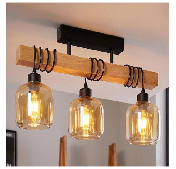 Brilagi - Plafoniera da soffitto Legno e vetro 3xE27/60W/230V pino/nero/marrone fumé