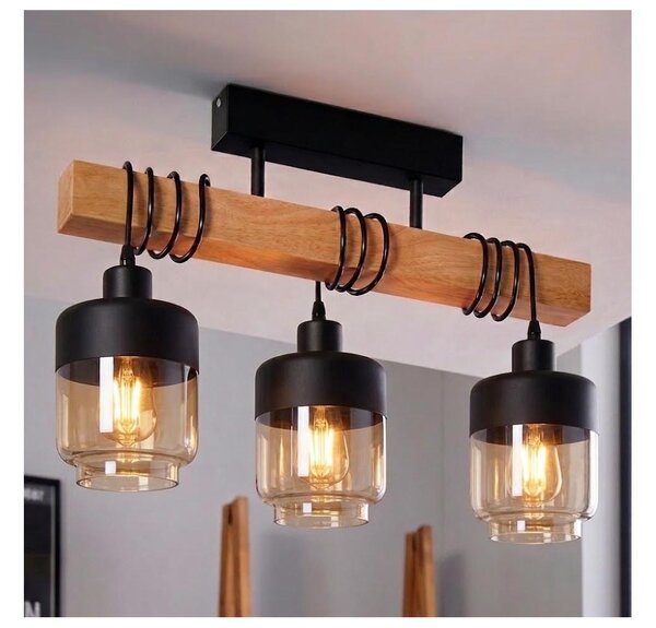 Brilagi - Lampadario a plafone WOOD GLASS 3xE27/60W/230V pino/nero/marrone fumé