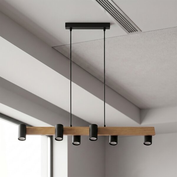 Brilagi - LED RGBW dimmerabile lampada a sospensione su cavo SELE 6xGU10/6,5W/230V nero/rovere