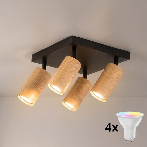 Brilagi - Faretto LED RGBW dimmerabile SELE SQUARE 4xGU10/6,5W/230V nero/rovere
