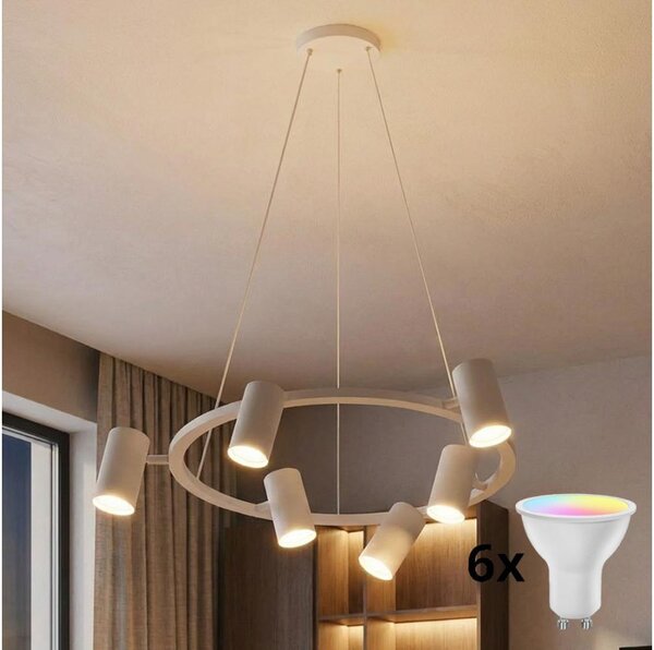 Brilagi - Lampadario LED RGBW dimmerabile a sospensione con cavo SELE 6xGU10/6,5W/230V bianco