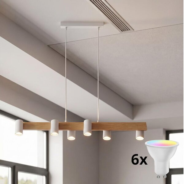 Brilagi - Lampadario dimmerabile LED RGBW a sospensione su cavo SELE 6xGU10/6,5W/230V bianco/rovere