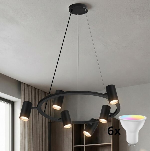 Brilagi - Lampadario LED RGBW dimmerabile a sospensione con cavo SELE 6xGU10/6,5W/230V nero