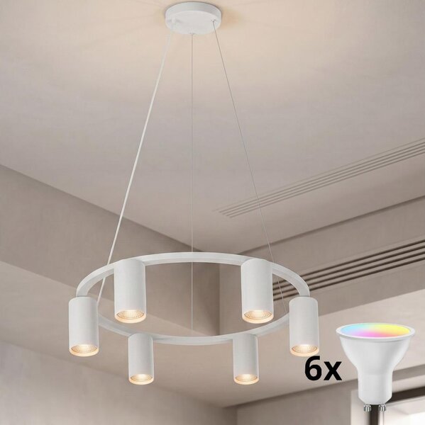 Brilagi - Lampadario LED dimmerabile RGBW a sospensione con cavo SELE 6xGU10/6,5W/230V bianco