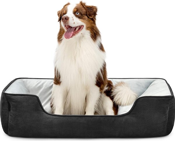 Cuccia per cani lionto - cesto reversibile 2 in 1, morbidamente imbottito e di facile manutenzione, con ingresso basso, 110x80 cm, nero/grigio