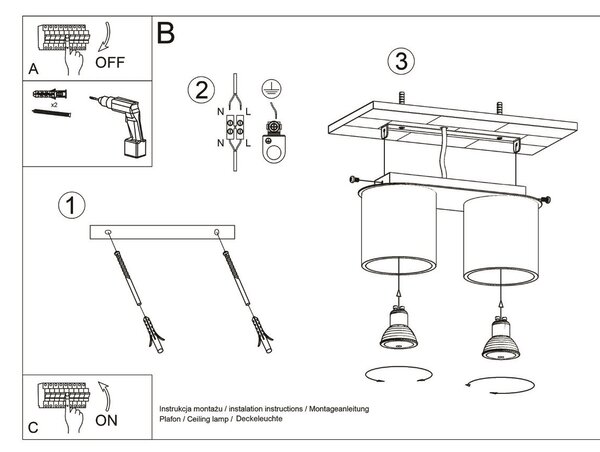Plafoniera da soffitto in acciaio 2xGU10 ORBIS 2 in Alluminio