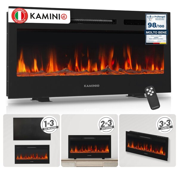 KAMINIO Camino elettrico MARLON - Caminetto elettrico 3-in-1 con riscaldamento, effetto fiamma 3D, 12 colori di fiamma, telecomando - 36 pollici