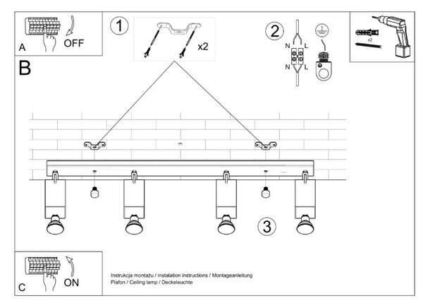Plafoniera da Soffitto 4xGU10 MERIDA 4L Orientabile in Acciaio