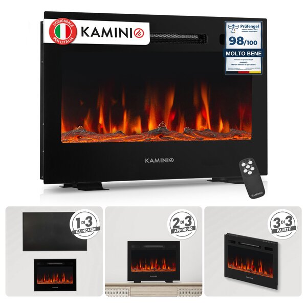 KAMINIO Camino elettrico MARLON - Camino elettrico 3 in 1 con riscaldamento, effetto fiamma 3D, 12 colori della fiamma, telecomando - 24 pollici