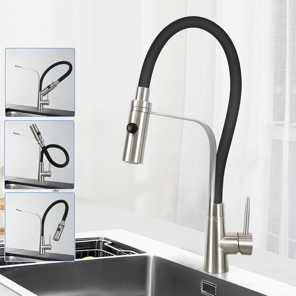 ZMH Rubinetteria Cucina miscelatore doccia nero Miscelatore lavello estraibile Miscelatore girevole a 360° Miscelatore flessibile per lavelli bagno