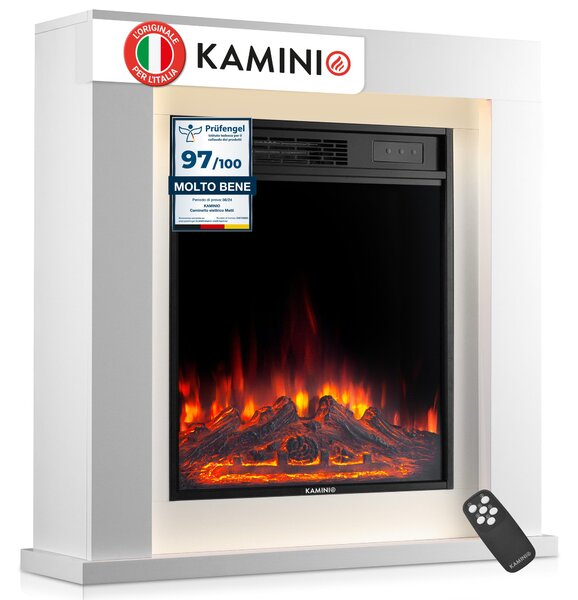 KAMINIO Camino elettrico MATTI - Camino elettrico da pavimento con riscaldamento, effetto fiamma 3D, luce ambientale a LED, telecomando - 32 pollici, bianco