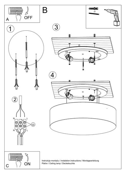 Plafoniera da Soffitto Tonda 4xE27 ARENA 55 in PVC