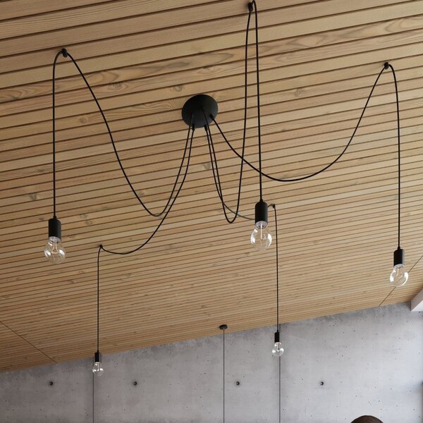 Lampadario a Sospensione 7xE27 EDISON 7 in Acciaio Nero