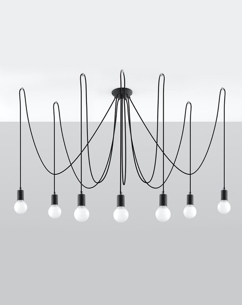 Lampadario a Sospensione 7xE27 EDISON 7 in Acciaio Nero