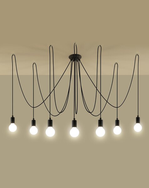 Lampadario a Sospensione 7xE27 EDISON 7 in Acciaio Nero