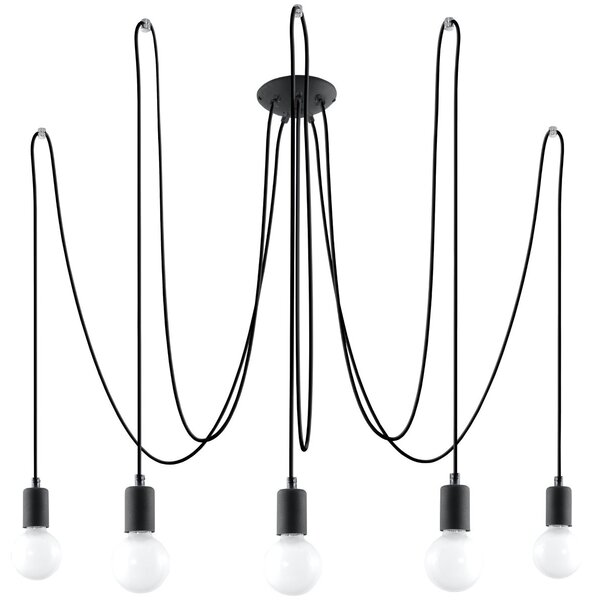 Lampadario a Sospensione 5xE27 EDISON 5 in Acciaio Nero