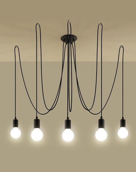 Lampadario a Sospensione 5xE27 EDISON 5 in Acciaio Nero