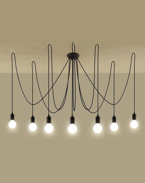 Lampadario a Sospensione 7xE27 EDISON 7 in Acciaio Nero