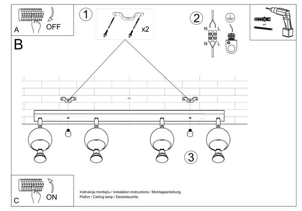 Lampada da soffitto 4xGU10 OCULARE 4L Orientabile in Acciaio