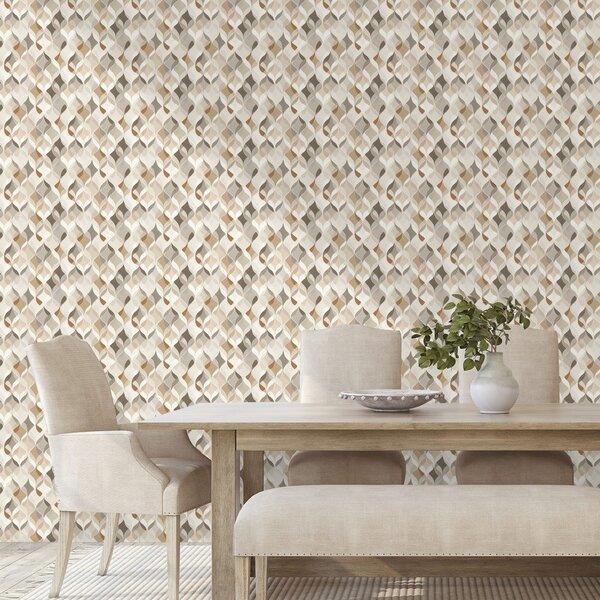 Carta da parati – Geometria beige con effetto tridimensionale