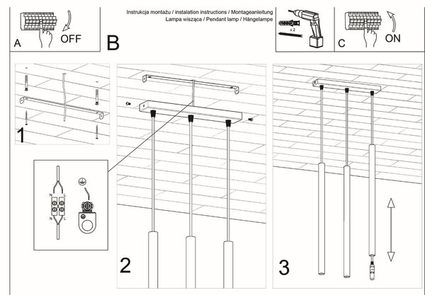 Lampadario a Sospensione 3xG9 PASTELO 3 in Acciaio