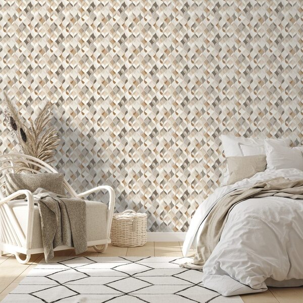 Carta da parati – Geometria beige con effetto tridimensionale