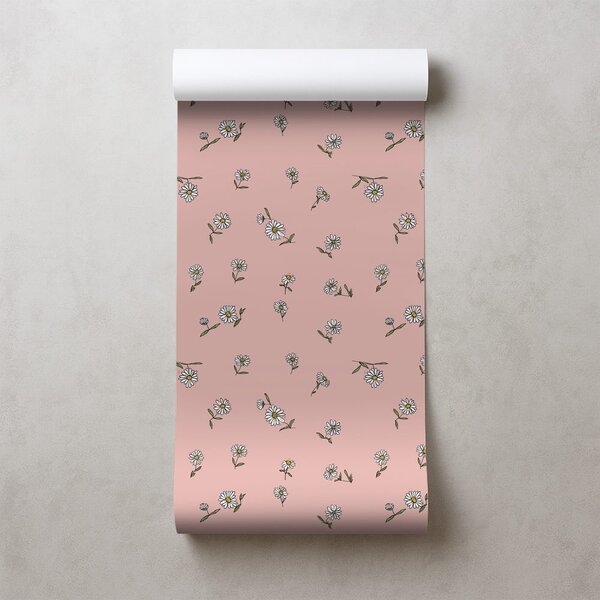 Carta da parati – Sfondo rosa con fiori bianchi