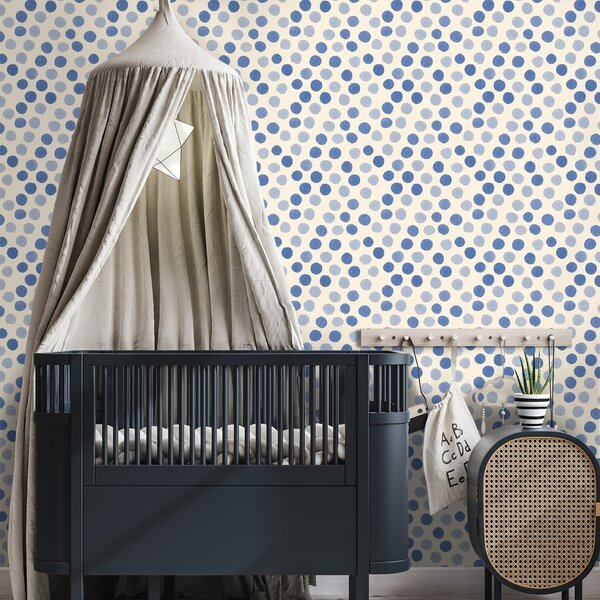 Carta da parati – Pois blu su sfondo beige
