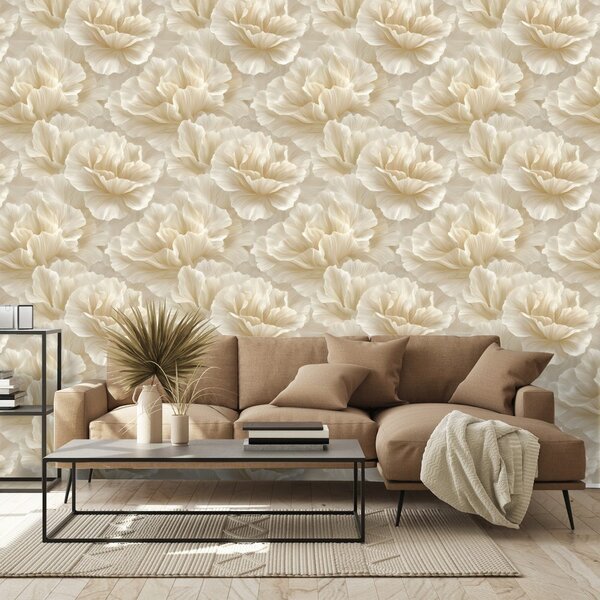 Carta da parati – Fiori crema in stile vintage