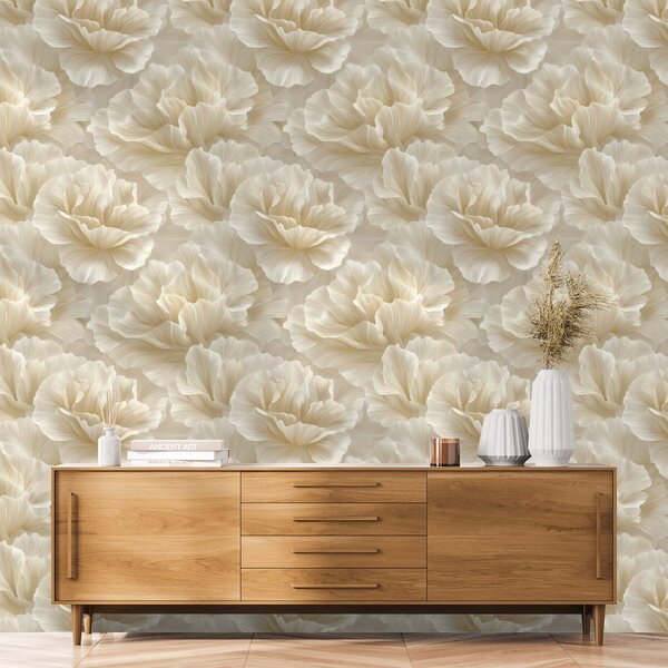 Carta da parati – Fiori crema in stile vintage