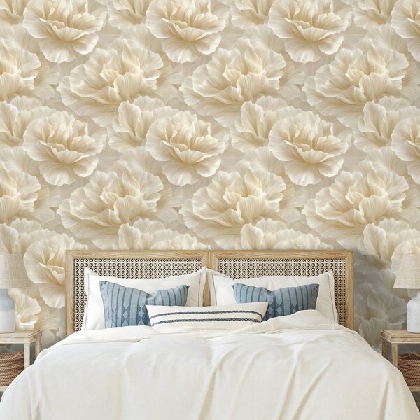 Carta da parati – Fiori crema in stile vintage