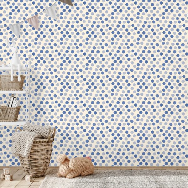Carta da parati – Pois blu su sfondo beige