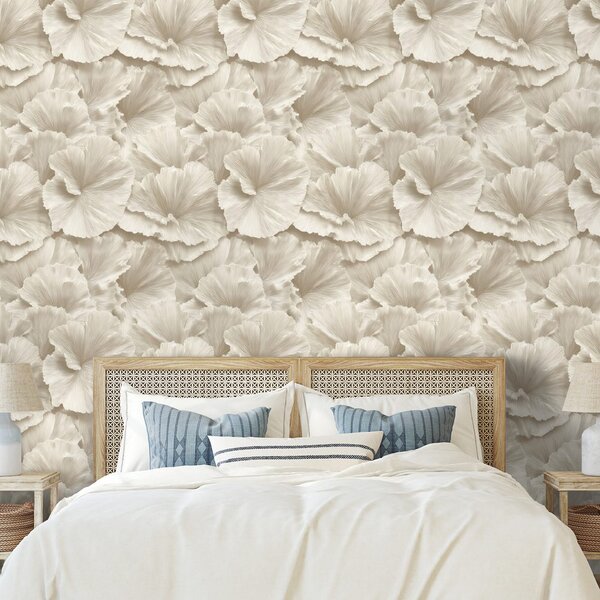 Carta da parati – Fiori beige in stile delicato