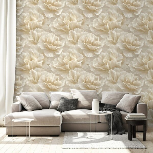 Carta da parati – Fiori crema in stile vintage