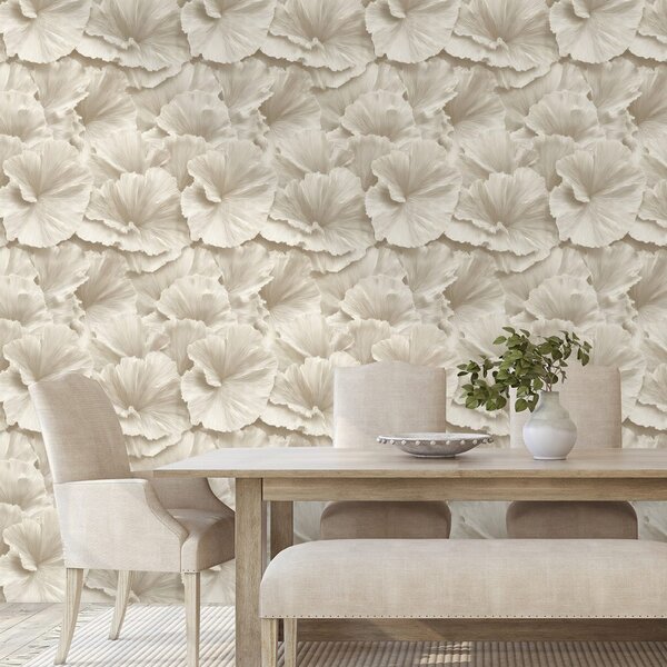 Carta da parati – Fiori beige in stile delicato